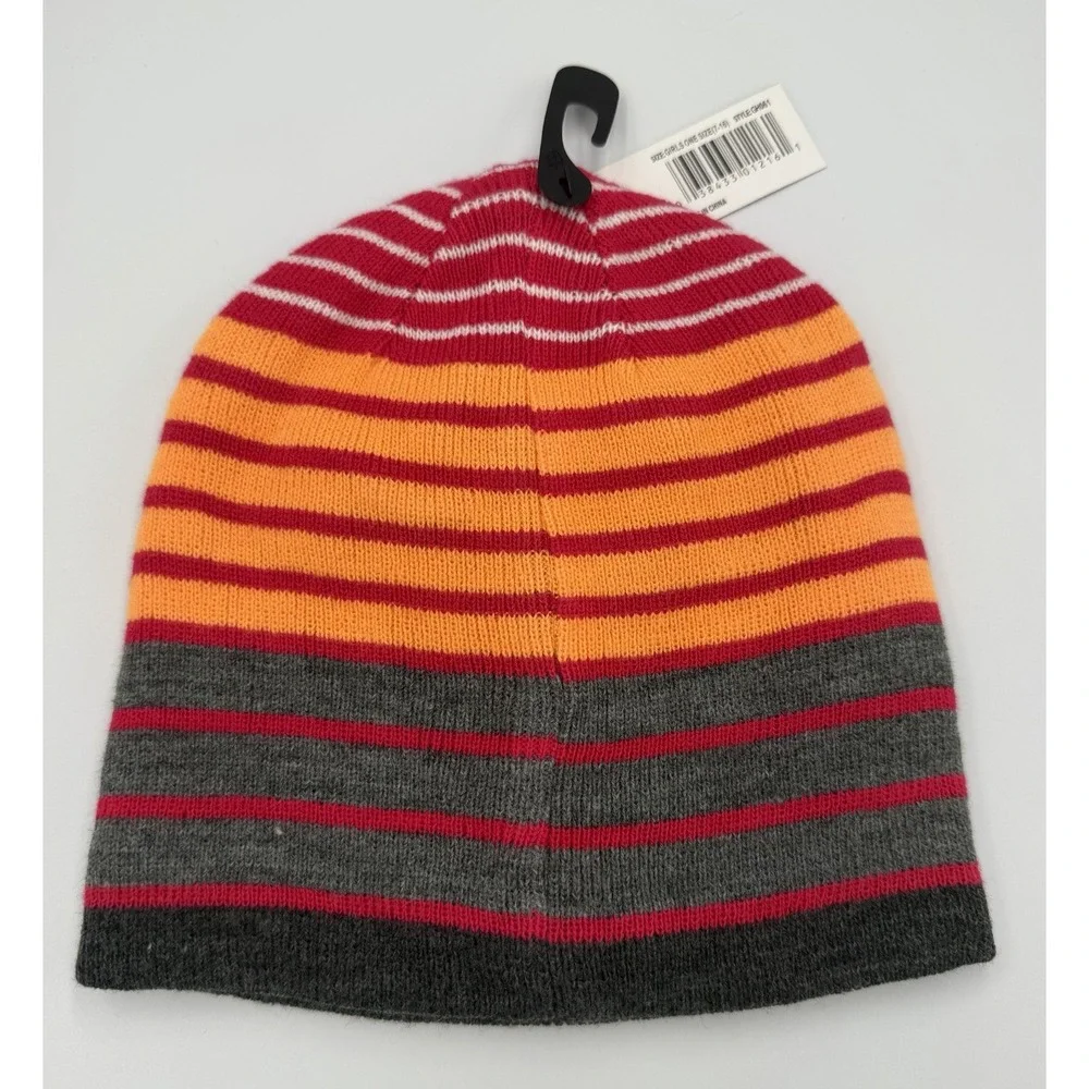 IGLOOS Girls Red Gray Stripe Beanie Hat 7-16 One Size Winter Ski Outdoors